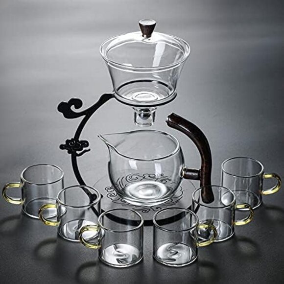RORA Lazy Kungfu Glass Tea Set Semi Automatic Drip Rotating Tea Set Infuser - Picture 2 of 5